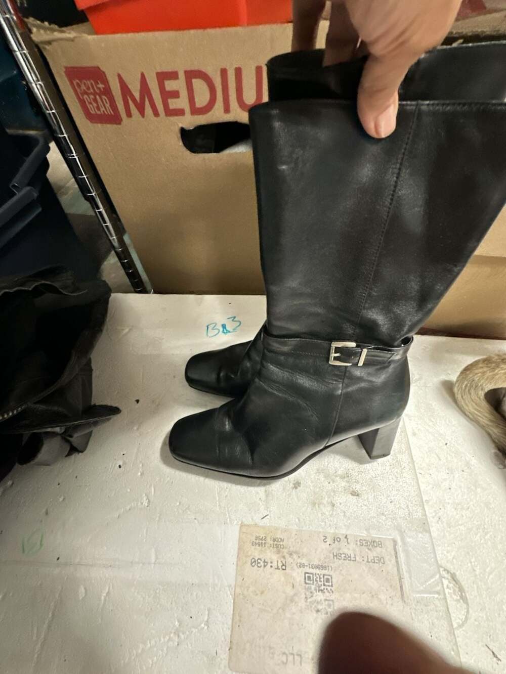 Michelle D. Black Leather Block Heel Boots Size 8M